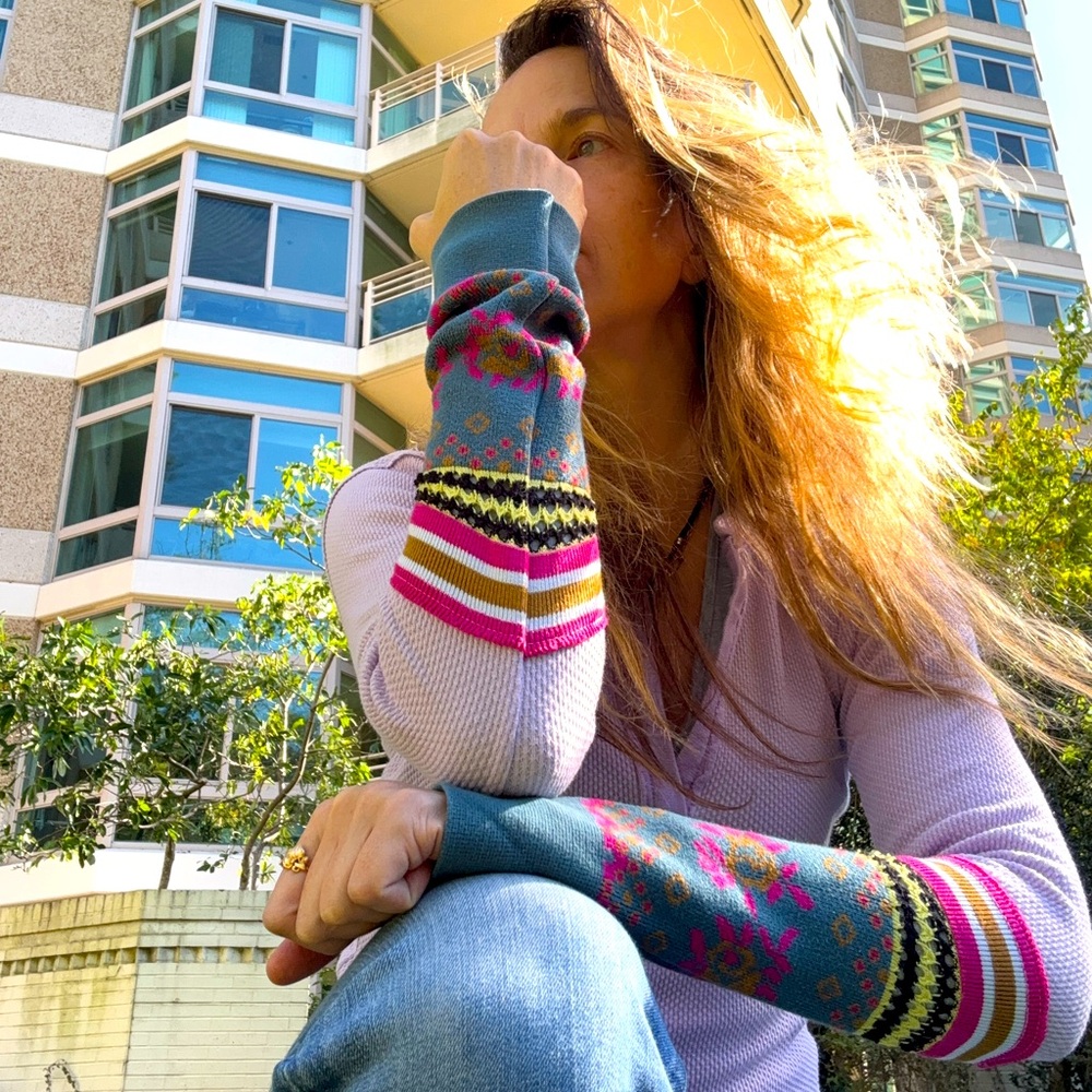 Patchwork Free People "Switch It Up" Cuff Thermal Top.